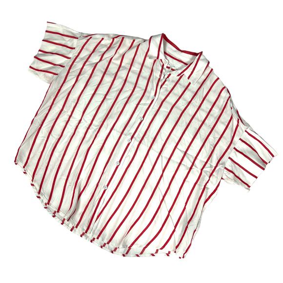 Rag & Bone Relaxed Fit Shirt Button Down Short Sleeve Stripe Women's L Red White - Picture 1 of 11